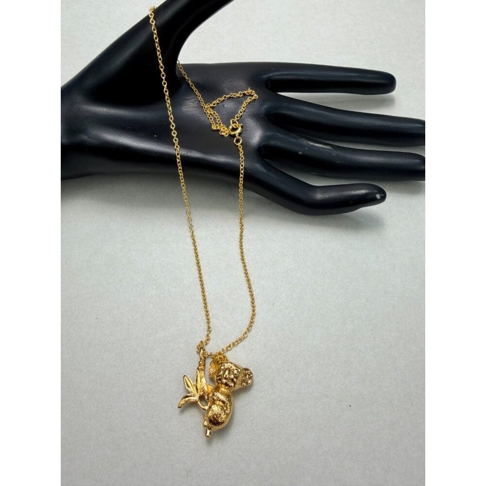 Vintage Fuller Koala Bear Pendant Necklace Amber Colored Eyes Gold Tone